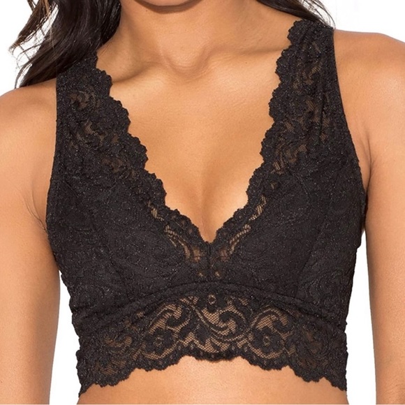 Black Deep V Lace Bralette Size Large - Picture 1 of 12
